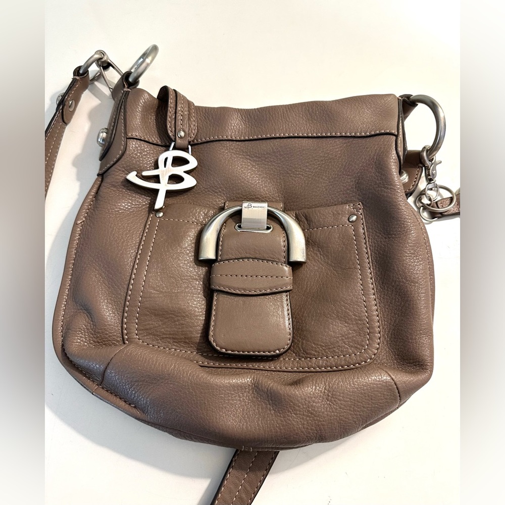 B. MAKOWSKY Crossbody Purse Taupe Tan Beige Brown Leather Handbag Buckle Pockets - Picture 6 of 16